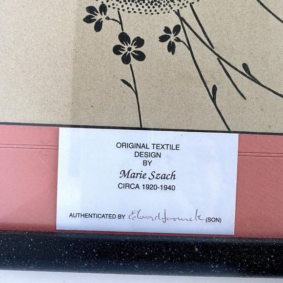 c1920-1940 Marie Szach Original Ink Textile Design Framed Drawing 12.5x15.5in - Picture 3 of 6